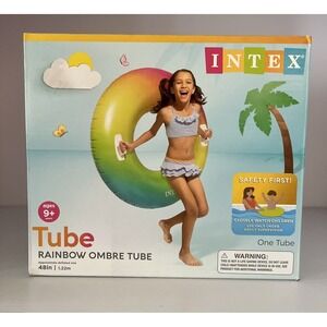 Intex Rainbow Inflatable Tube W/Handles, Approx 48in‎ Deflated, Beach/Pool/River
